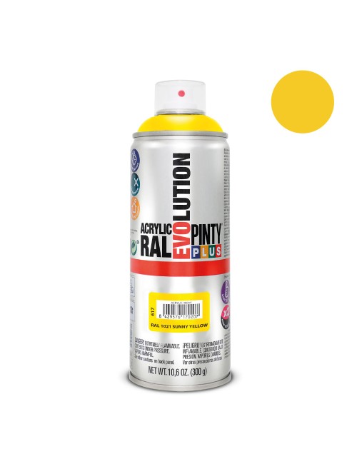 Pintura acrílica spray evolution 520 cc ral 1021 sunny yellow 300 g
