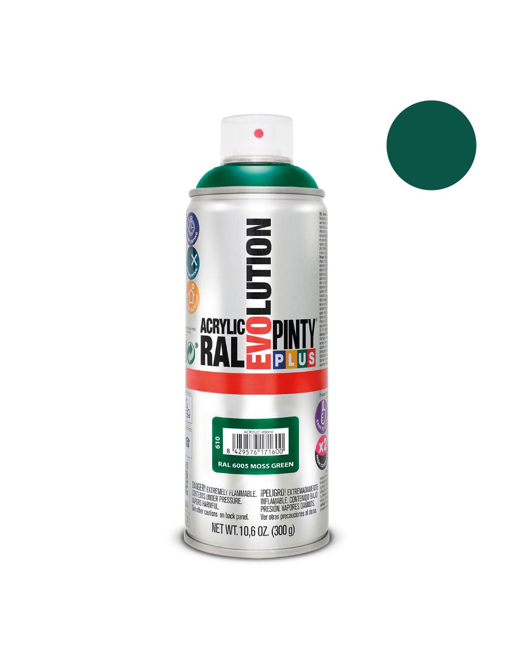 Pintura acrílica spray evolution 520 cc ral 6005 moss green 300 g