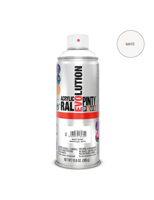 Pintura acrílica spray evolution 520 cc ral 9010 blanco puro mate