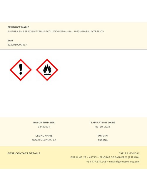 Pintura acrílica spray evolution 520 cc ral 1023 traffic yellow 300 g