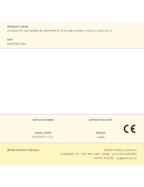Aplique led con sensor de movimiento 10 w 1686 lm 6400 k ip54 6,6 x 18,8 x 25 cm