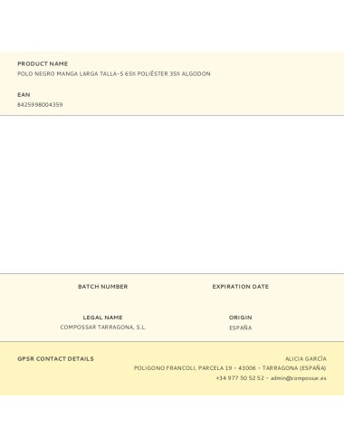 Polo negro manga larga talla-s 65% poliéster 35% algodon