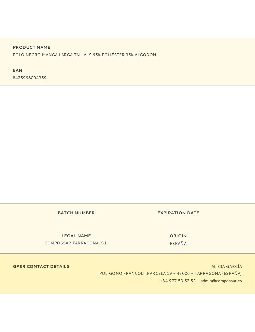 Polo negro manga larga talla-s 65% poliéster 35% algodon