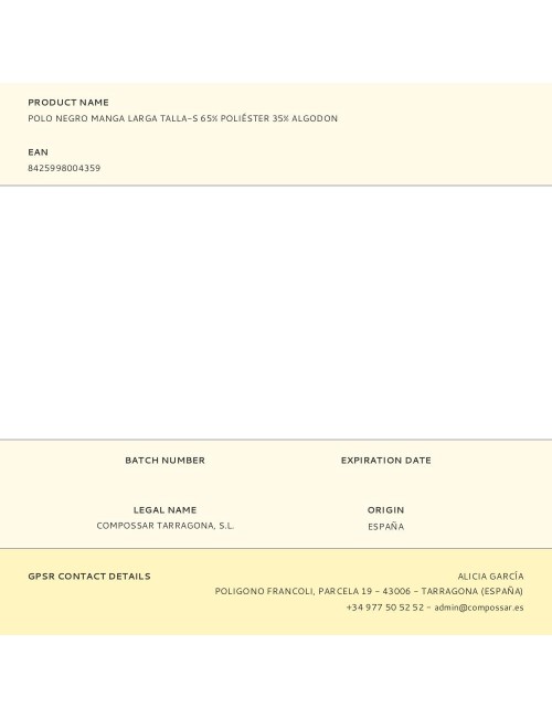 Polo negro manga larga talla-s 65% poliéster 35% algodon