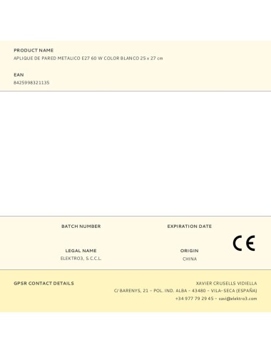 Aplique de pared metalico e27 60 w color blanco 25 x 27 cm