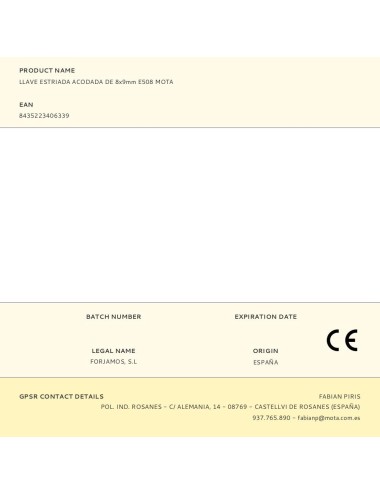 Llave estriada acodada de 8 x 9 mm