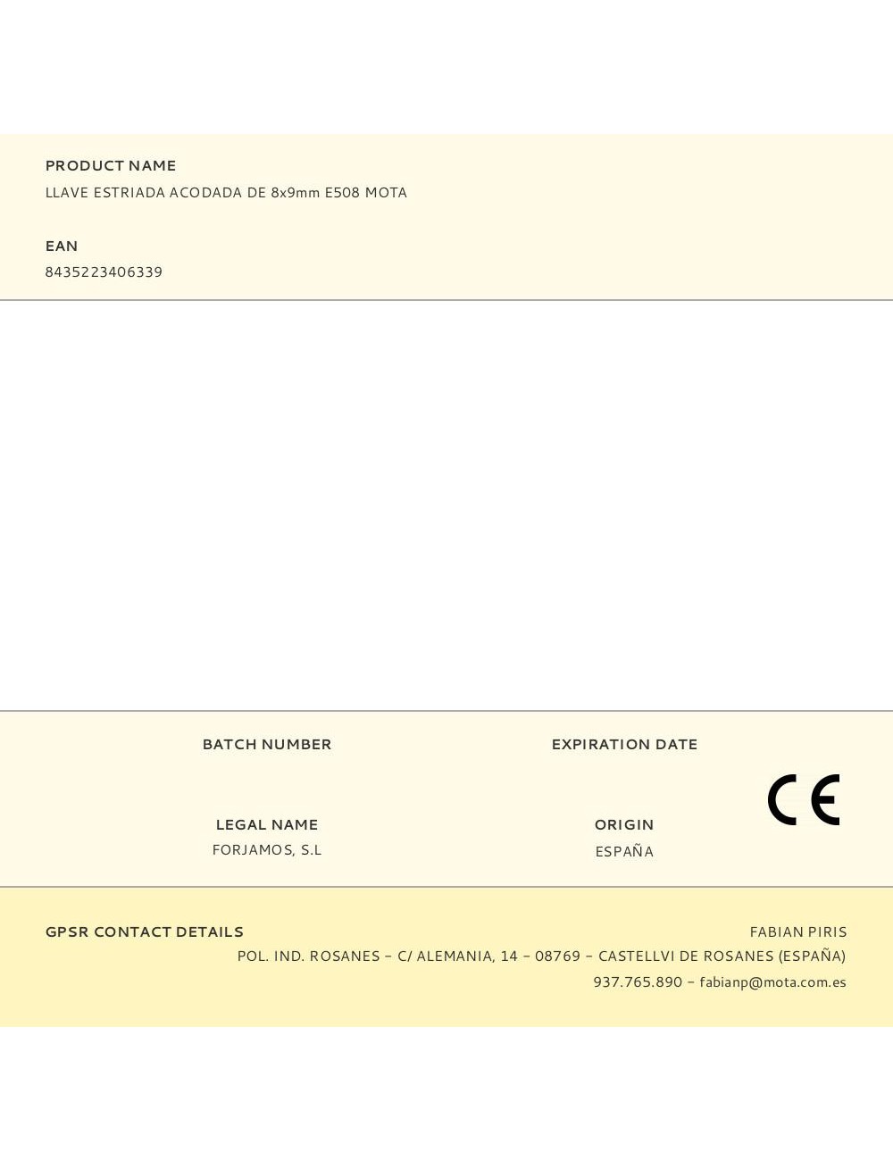 Llave estriada acodada de 8 x 9 mm