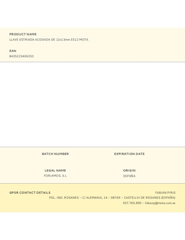 Llave estriada acodada de 12 x 13 mm