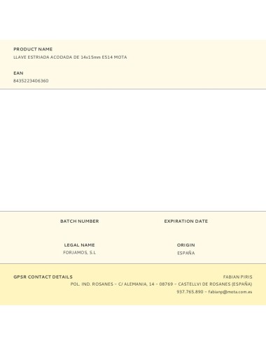 Llave estriada acodada de 14 x 15 mm