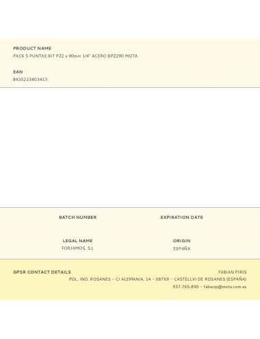 Pack 5 puntas bit pz2 x 90mm 1/4" acero bpz290 mota