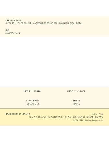 Juego 40 pcs de bocallaves y accesorios de 3/8" cromo vanadio ek502 mota