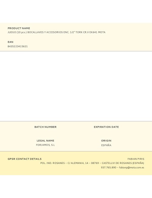 Juego (10 pcs.) bocallaves y accesorios enc. 1/2" torx cr.v ek641 mota