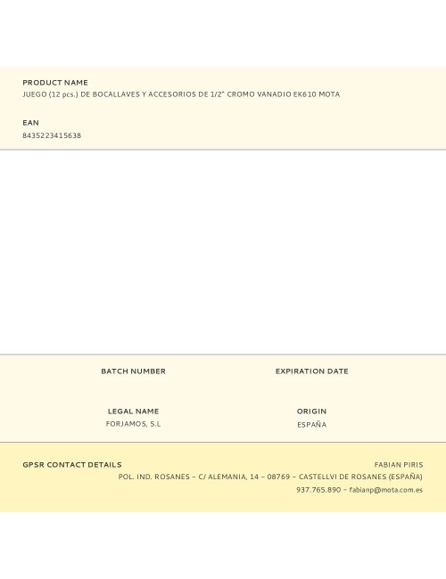 Juego (12 pcs.) de bocallaves y accesorios de 1/2" cromo vanadio ek610 mota