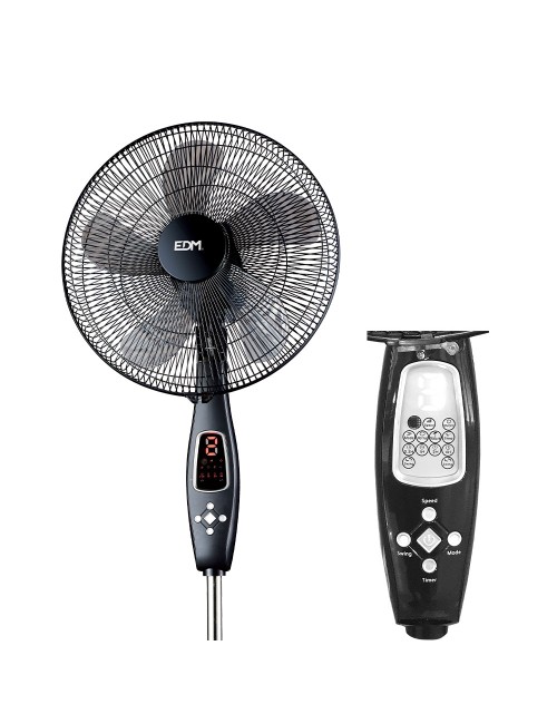 Ventilador de pie mando a distancia, negro, potencia 60 w 62,9 db aspas ø40 cm, altura regulable 110-130 cm