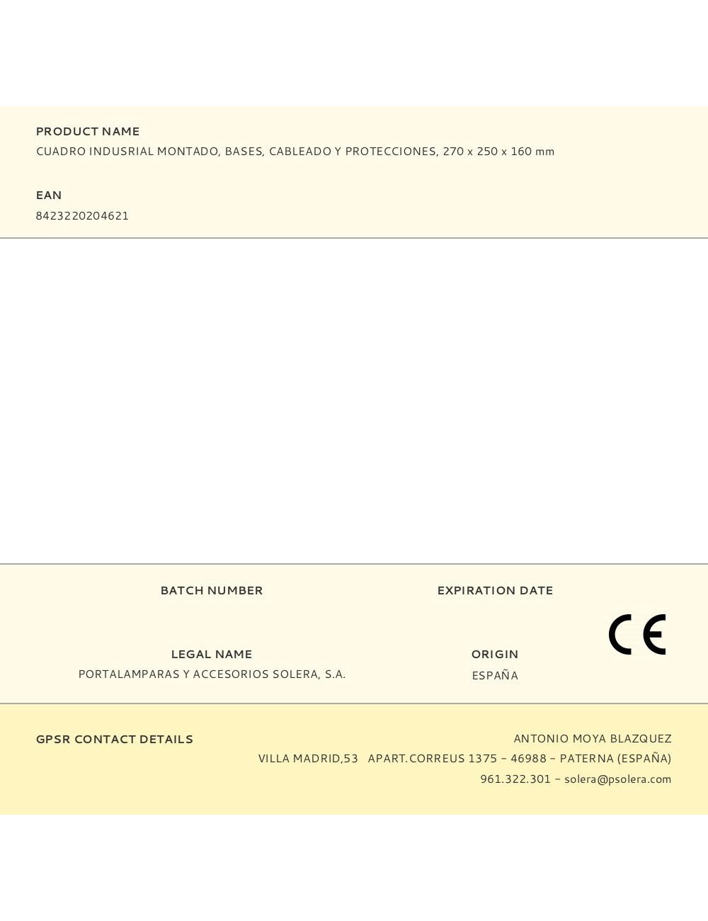 Cuadro indusrial montado, bases, cableado y protecciones, 270 x 250 x 160 mm