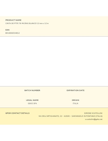 Cinta de ptfe 76 micras blanco 12 mm x 12 m