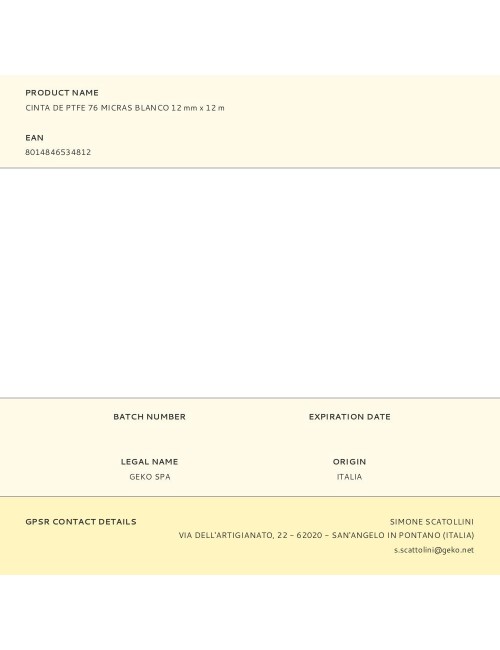 Cinta de ptfe 76 micras blanco 12 mm x 12 m