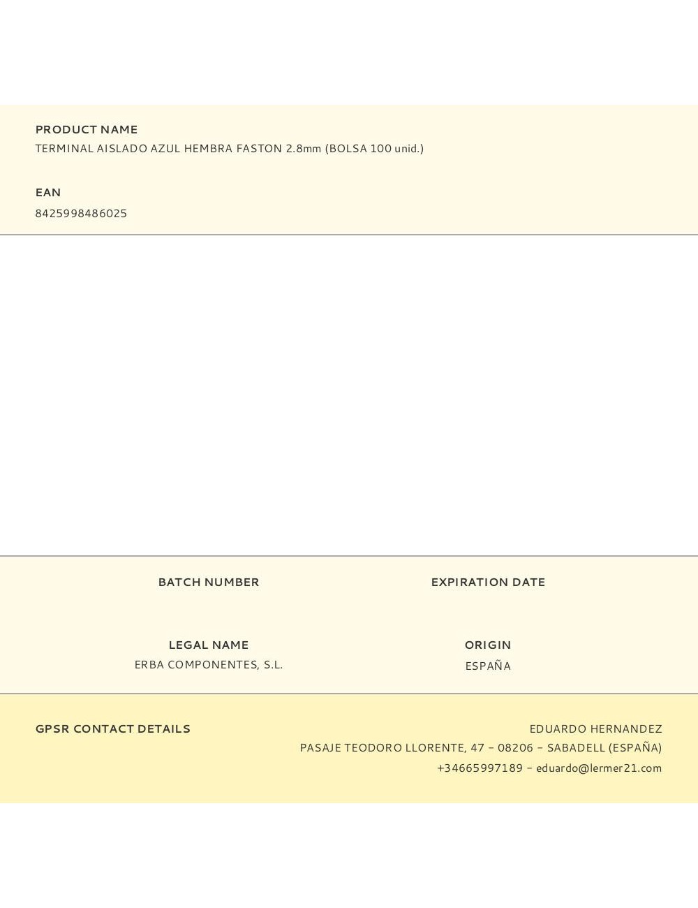 Terminal aislado azul hembra faston 2,8 mm, bolsa 100 uds