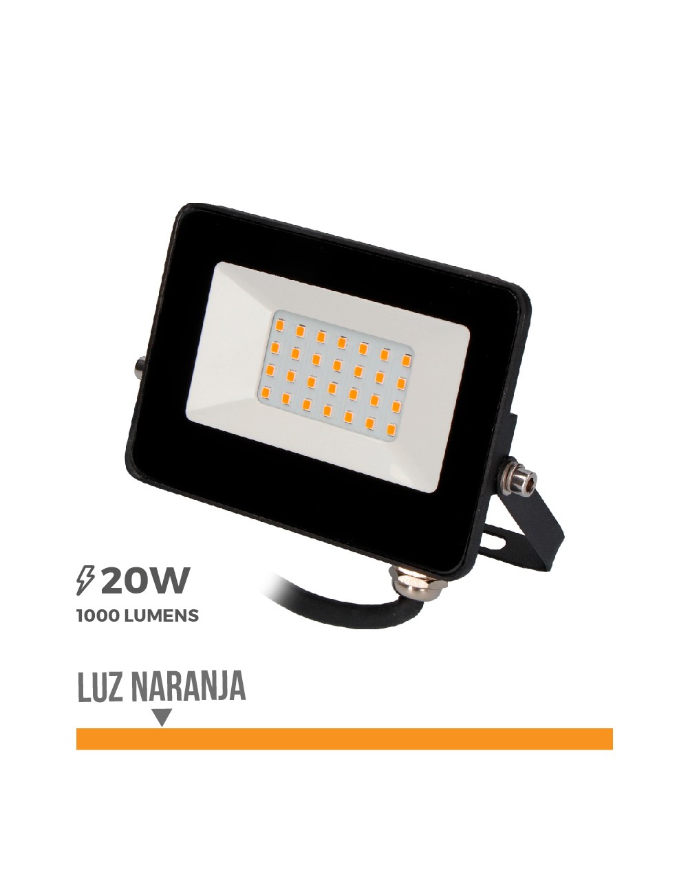 Foco proyector led 20 w 1000 lm luz naranja 12 x 8,8 x 2,4 cm