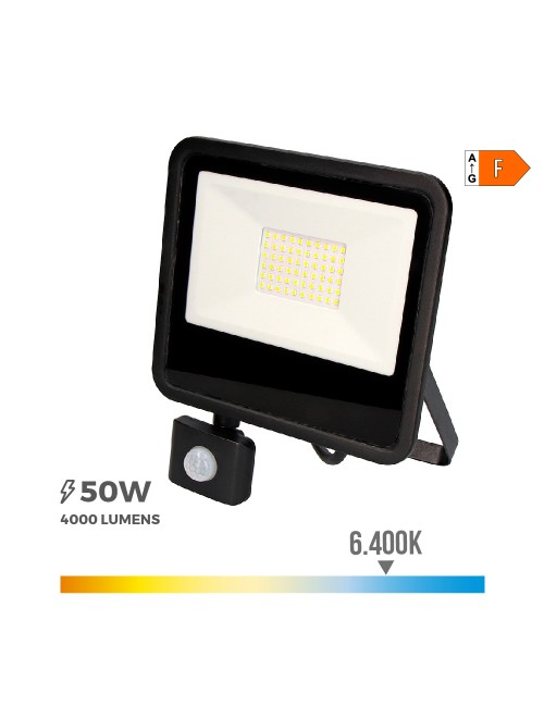 Foco proyector led con sensor de presencia 50 w 4000 lm 6400 k luz fría 23,8 x 4,5 x 19,2 cm