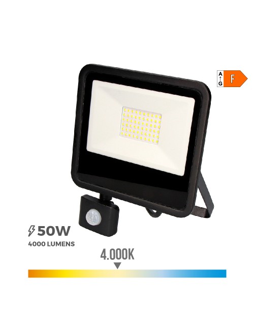 Foco proyector led con sensor de presencia 50 w 4000 lm 4000 k luz día 23,8 x 4,5 x 19,2 cm