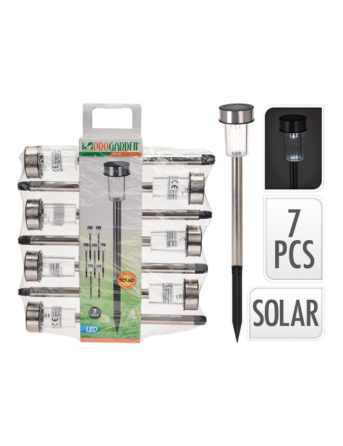 Estaca solar de jardin, acero inoxidable,1 led ip44 ø4,6 x 36,5 cm, pack 7 unidades