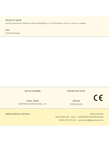 Estaca solar de jardin, acero inoxidable,1 led ip44 ø4,6 x 36,5 cm, pack 7 unidades