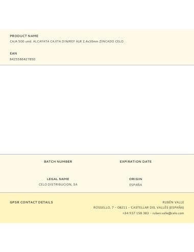 Caja 500 unid. alcayata cajita din/ref alr 2,4x30mm zincado celo