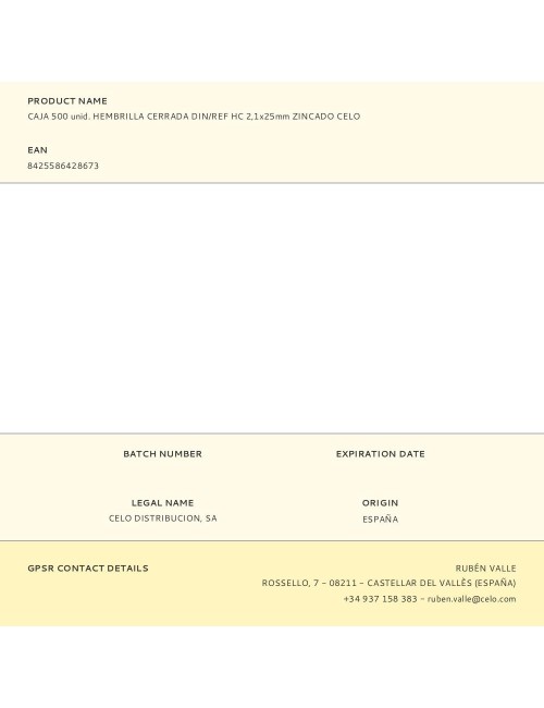 Hembrilla roscada cerrada ø2,1 x 25 mm zincado, caja 500 uds