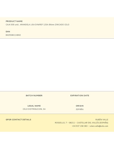 Caja 500 unid.. arandela lisa din/ref 125a ø6mm zincado celo