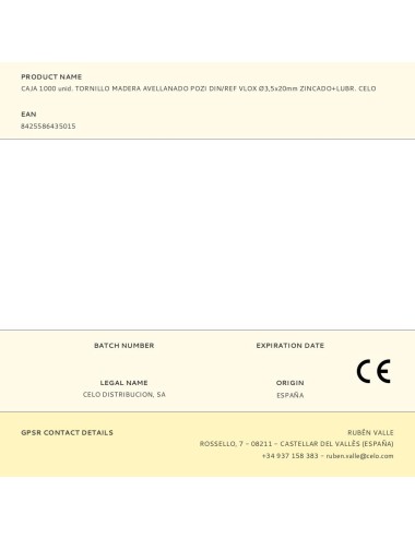Caja 1000 unid. tornillo madera avellanado pozi din/ref vlox ø3,5x20mm zincado+lubr. celo