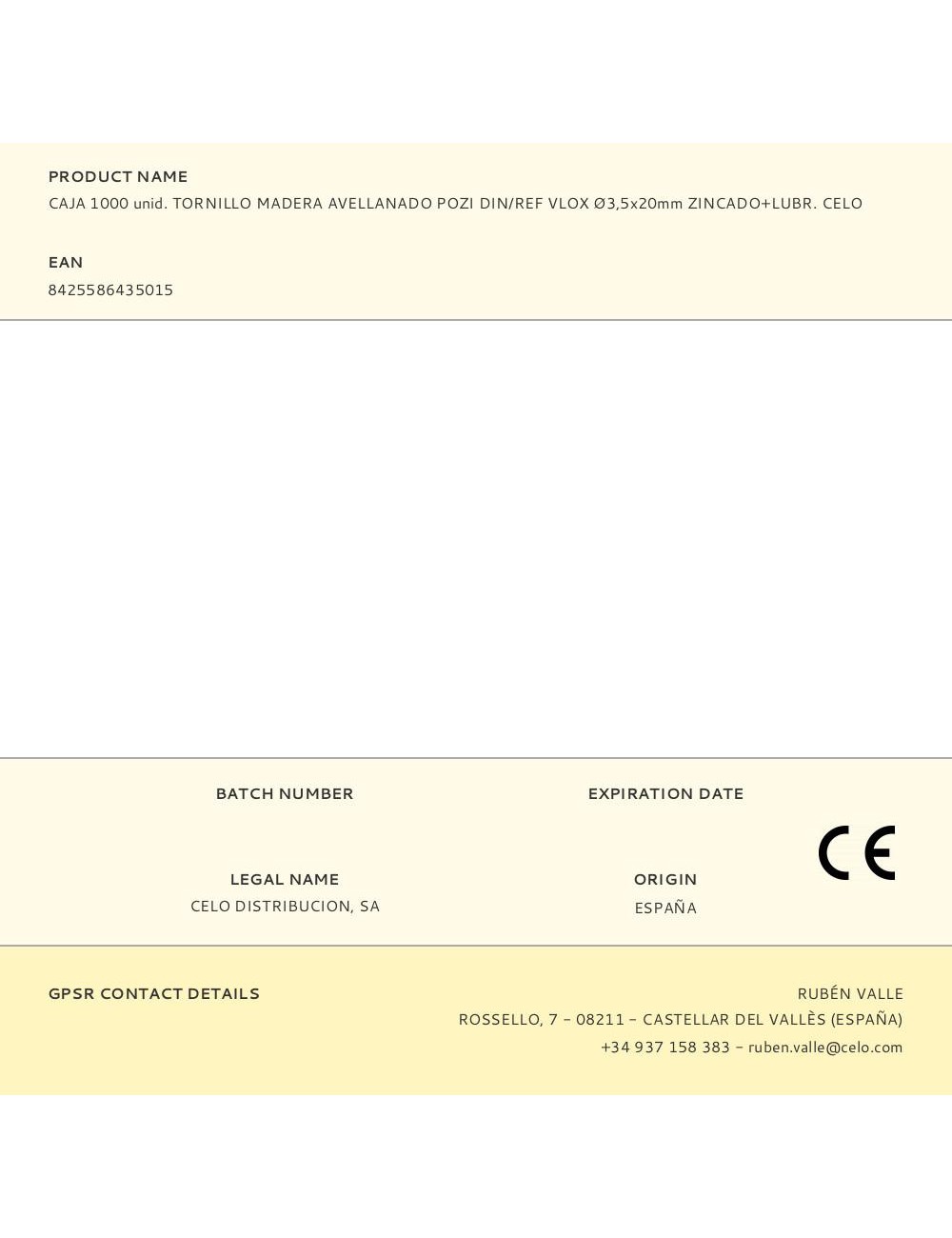 Caja 1000 unid. tornillo madera avellanado pozi din/ref vlox ø3,5x20mm zincado+lubr. celo