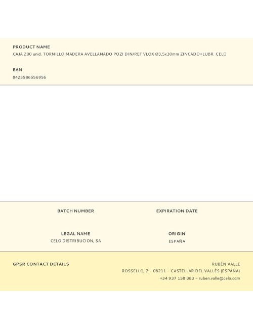 Caja 200 unid. tornillo madera avellanado pozi din/ref vlox ø3,5x30mm zincado+lubr. celo