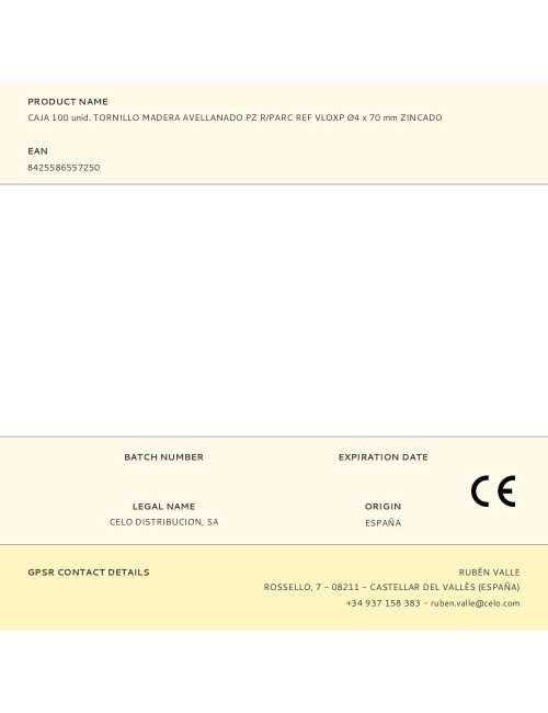Caja 100 unid. tornillo madera avellanado pz r/parc ref vloxp ø4 x 70 mm zincado