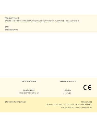 Caja 50 unid. tornillo madera avellanado pz r/parc ref vloxp ø4,5 x 80 mm zincado