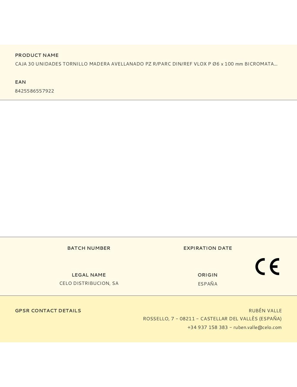 Caja 30 unidades tornillo madera avellanado pz r/parc din/ref vlox p ø6 x 100 mm bicromatado