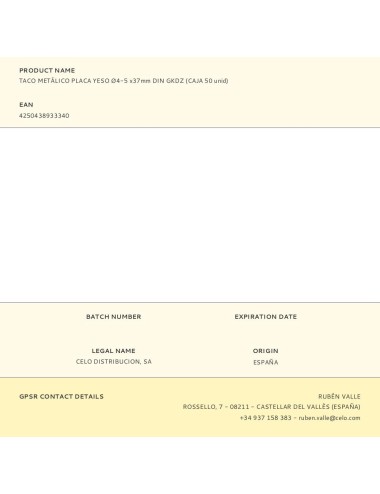 Taco metálico placa yeso ø4-5 x37mm din gkdz (caja 50 unid)