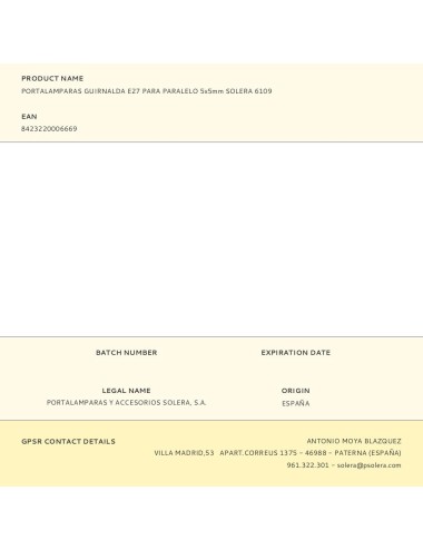 Portalamparas guirnalda e27 para paralelo 5x5mm solera 6109