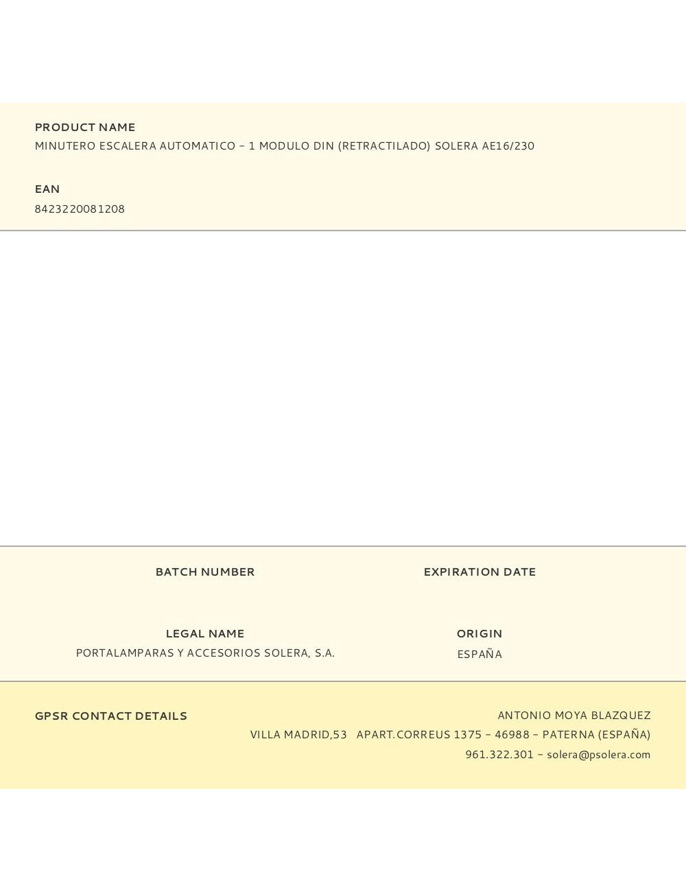 Minutero escalera automatico - 1 modulo din (retractilado) solera ae16/230