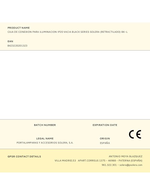 Caja de conexion para iluminacion ip20 vacia black series solera (retractilado) bk-l