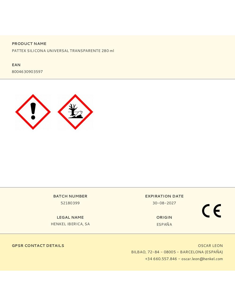 Silicona universal transparente 280 ml