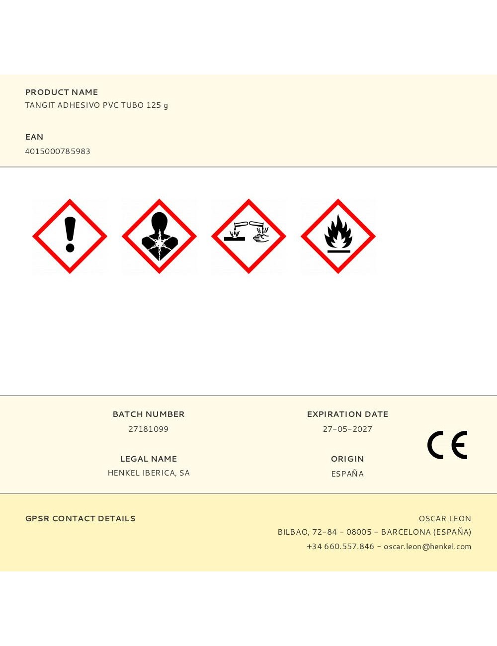 Adhesivo pvc tubo 125 g