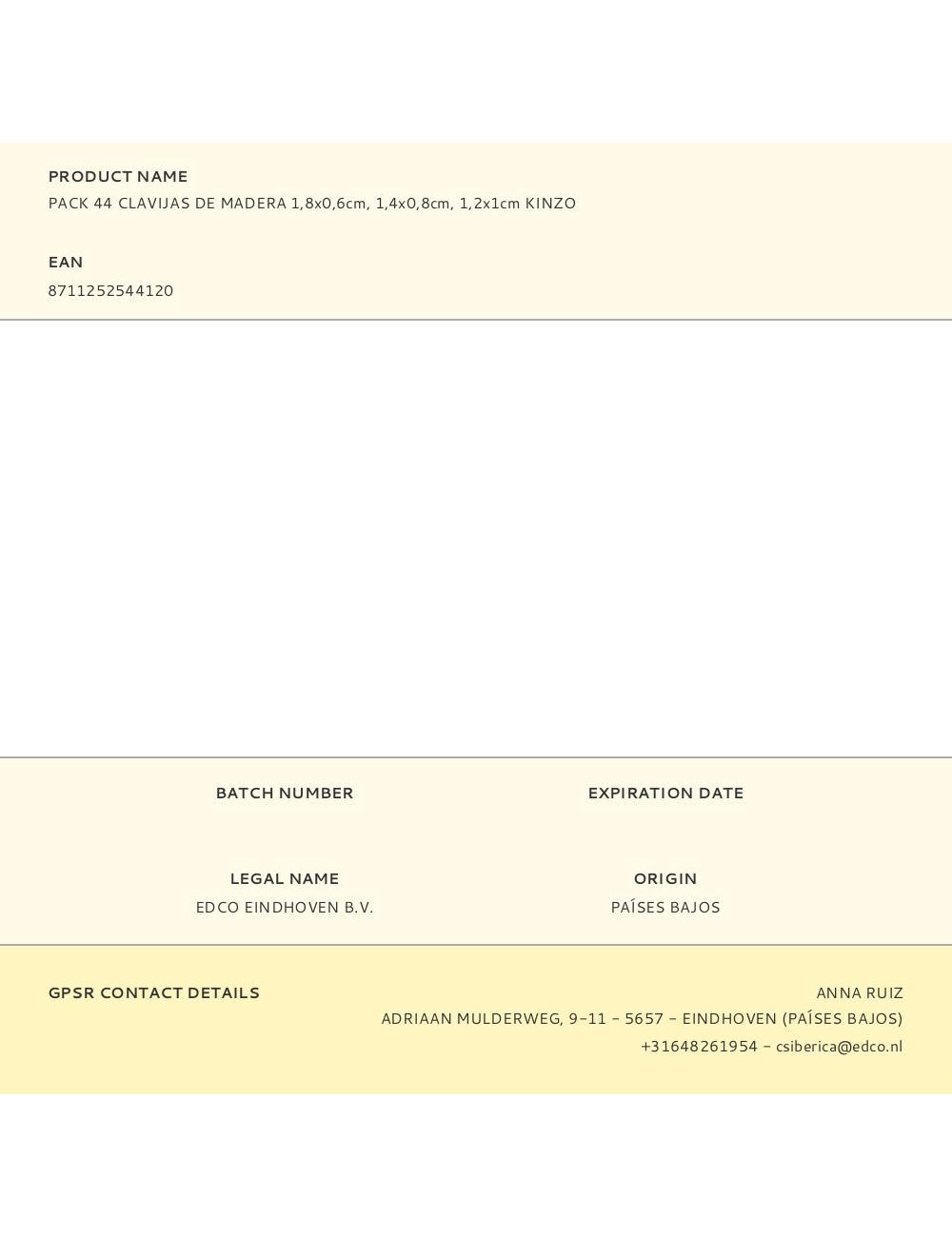 Pack 44 clavijas de madera 1,8x0,6cm, 1,4x0,8cm, 1,2x1cm kinzo