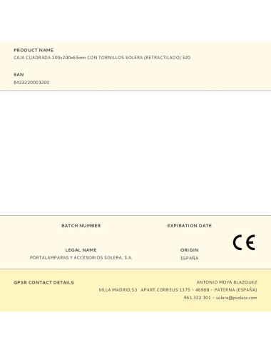 Caja cuadrada 200x200x65mm con tornillos solera (retractilado) 320