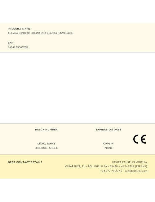 Clavija bipolar cocina 25a blanca (envasada)