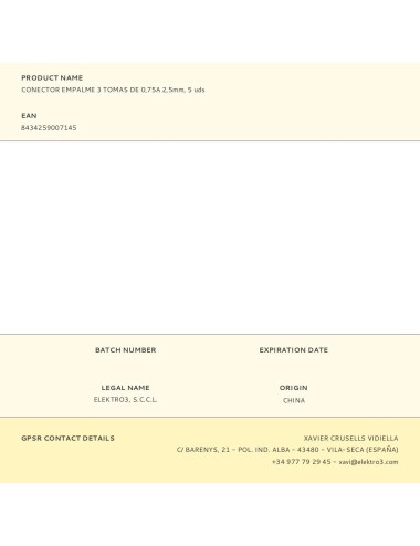 Conector empalme 3 tomas de 0,75a 2,5mm, 5 uds