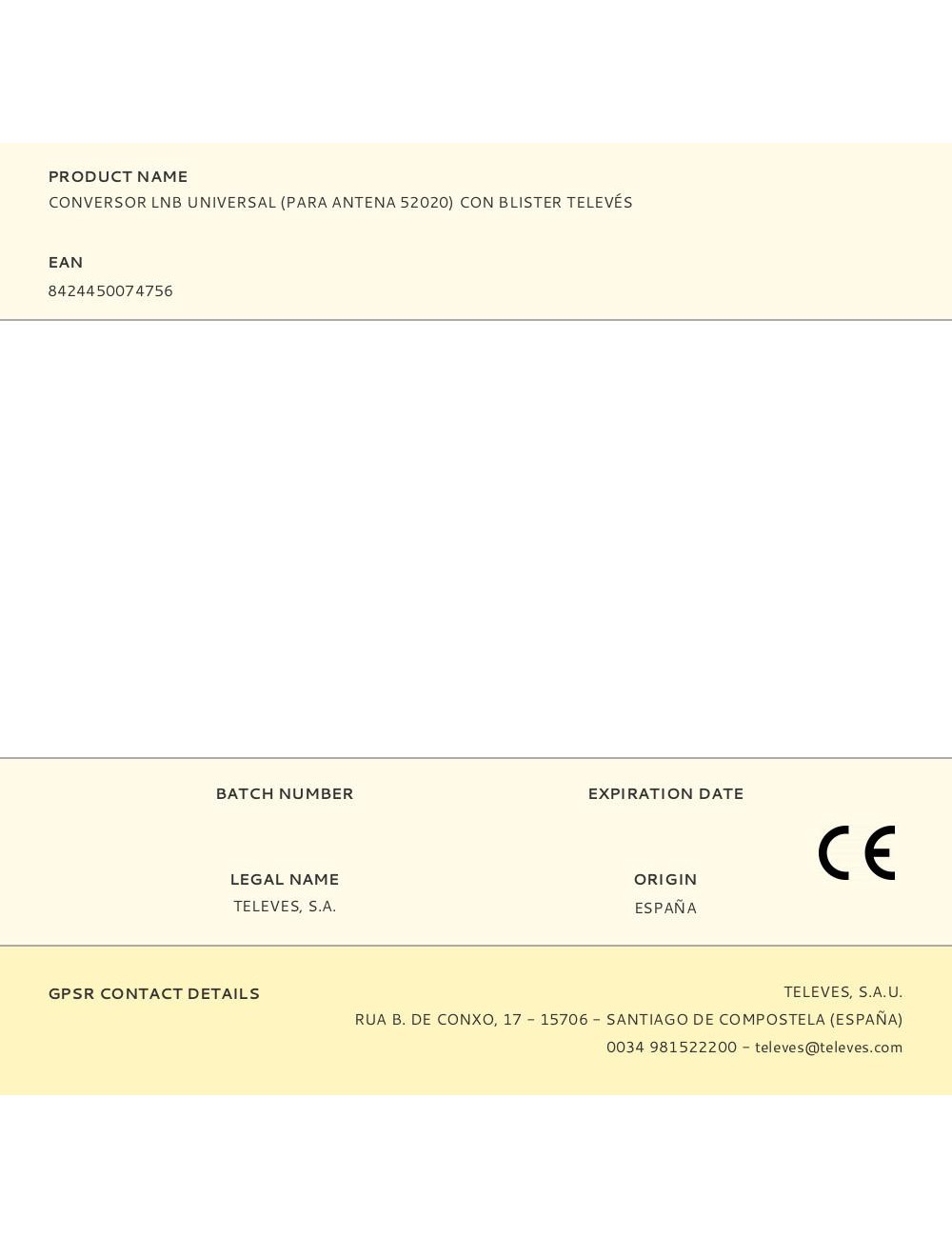 Conversor lnb universal (para antena 52020) con blister televés