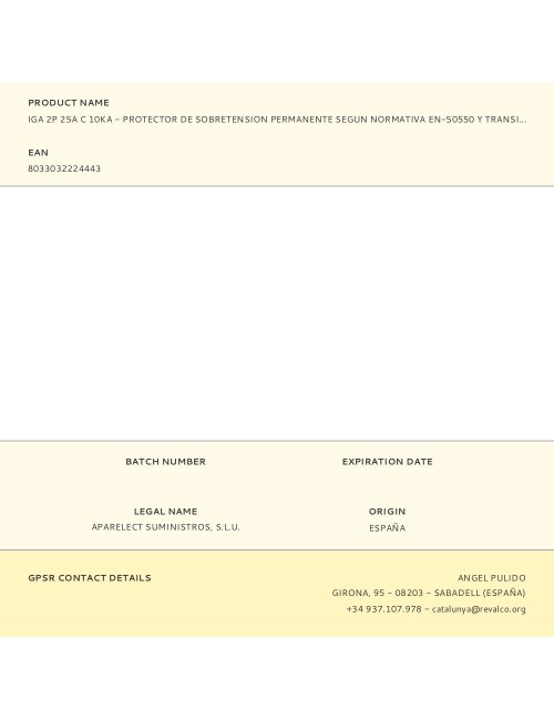 Iga 2p 25a c 10ka - protector de sobretension permanente segun normativa en-50550 y transitorio 5-15ka 275v