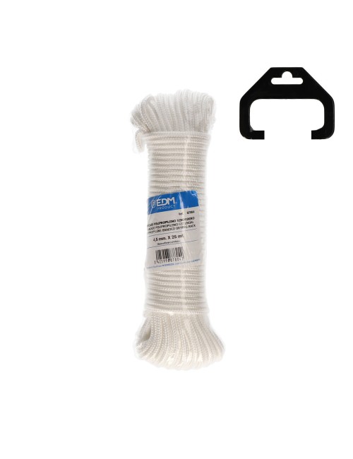 Cordón trenzada tendedero polipropileno blanco, calibre 4,5 mm x 25 m