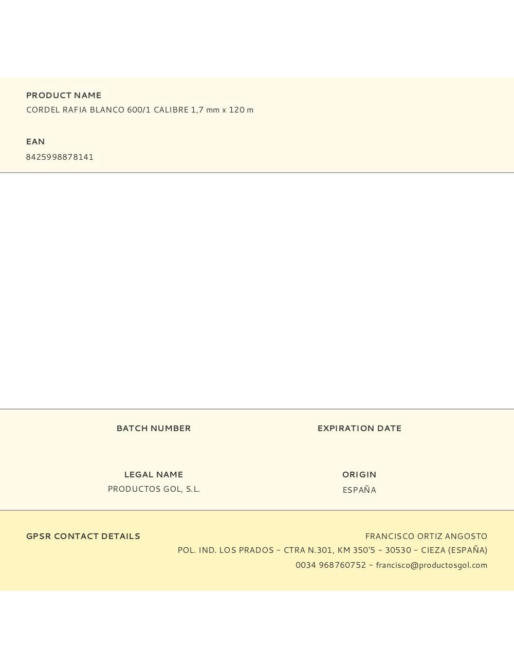 Cordel rafia blanco 600/1 calibre 1,7 mm x 120 m